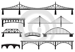 Bridge icon set. Different bridges silhouettes. Vector illustration photo